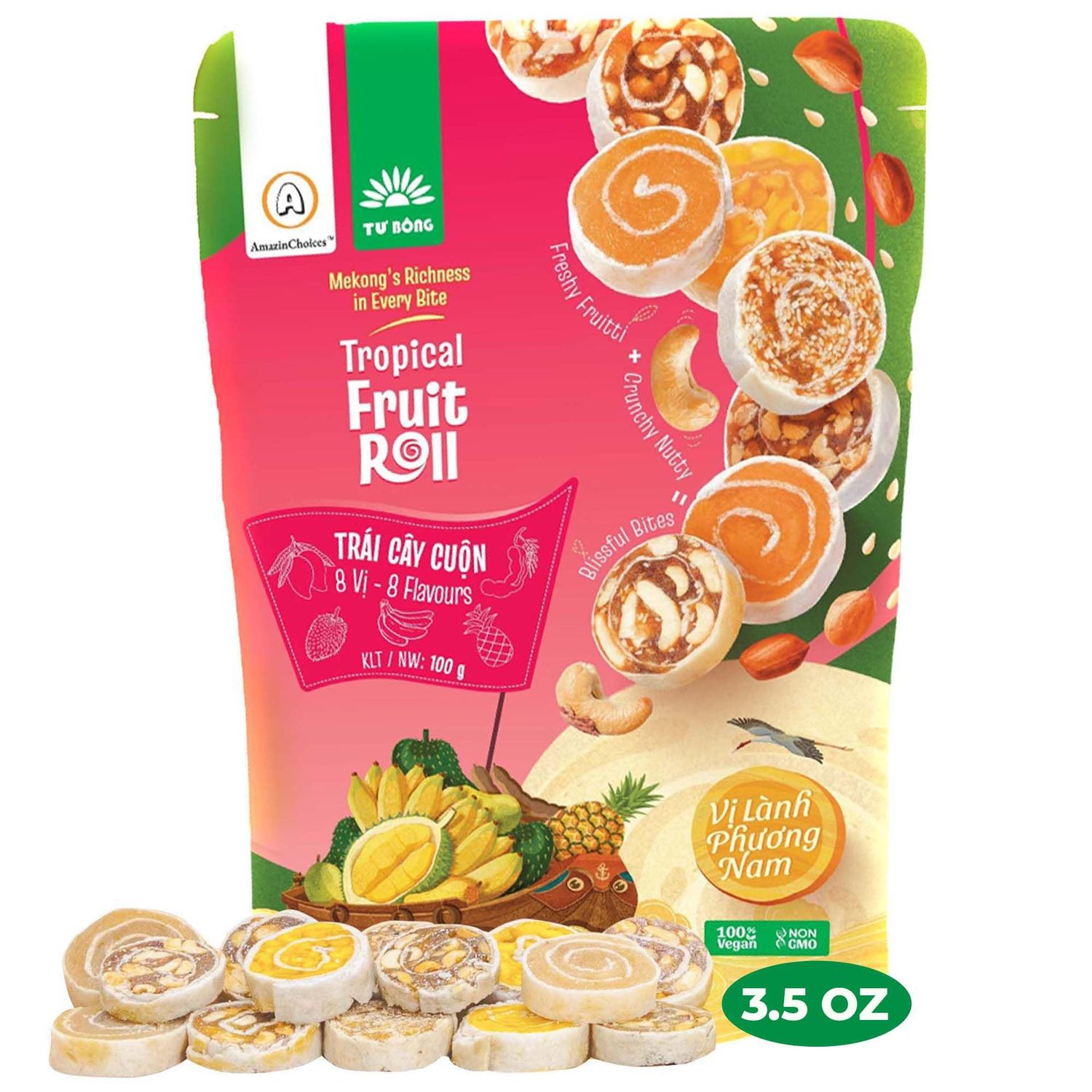 Amazin Choices Fruit Roll Ups - Fruit Swirls - Snack Swirls - Snack Viet - Non-GMO - Vegan Friendly Fruit Rolls - Variety Natural Flavors Fresh Fruit Roll-Ups - Delicious Snacks for Everyone - 3.5 oz