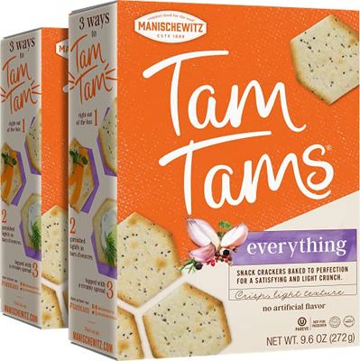 Manischewitz Tam Tam Everything Crackers 9.6oz (2 Pack), Crisp &amp; Light Texture, Baked to Perfection