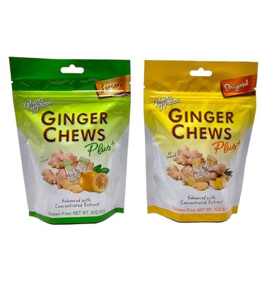 Ginger Chews Plus (2 Flavor Variety Pack) (3 oz each) Lemon, Ginger All Natural, Gluten Free