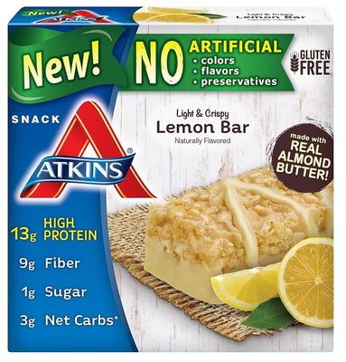 Atkins Snack Light Crispy Lemon Bar, 5 Little Bars (Pack of 2)