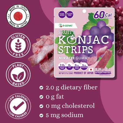 Fruity Konjac Strips Grape Flavor, Miracle Gummy, Plant-Based Healthy Snack, Gluten-Free, Made in Japan 0.7oz (20g) by B-GENKi (Pack of 3)