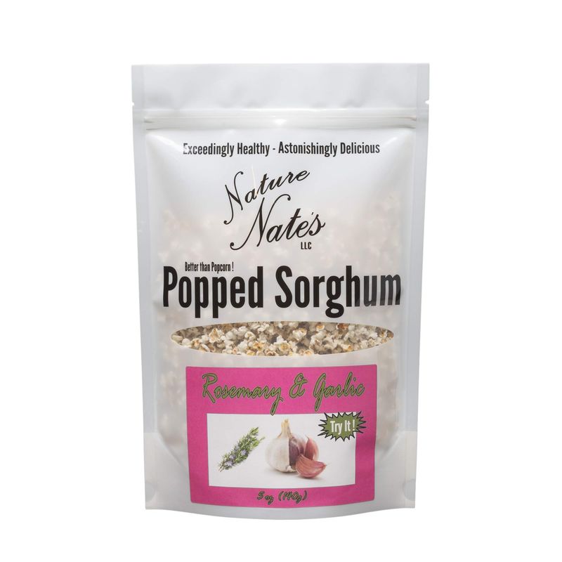 Nature Nates Popped Sorghum, Rosemary &amp; Garlic - Organic Sorghum, Keto &amp; Gluten Free, Healthy Snacks, Better Than Popcorn, Made in USA - 5 Ounce (Pack of 6)