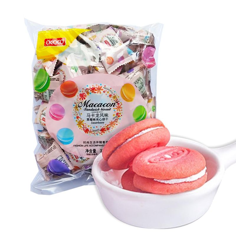 SIJIYUNLI-Strawberry Macaron Sandwich cookie 376g13.26oz Loose package of strawberry biscuitsSuitable for parties, gatherings, and other occasions where everyone sharesIncludes 60 small bags