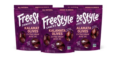 Freestyle Snacks, Olive Snack Packs - Fresh Pitted Kalamata Olives, Marinated in Extra Virgin Olive Oil, Salty Snack, Grown in Greece, All Natural, Non-GMO, Paleo, Keto Snacks - Kalamata, 4oz (3 Pack)
