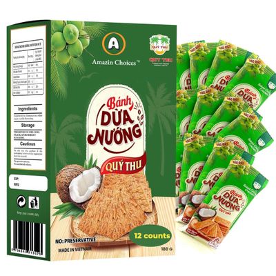 Amazin Choices Baked Coconut Crackers - Gluten-Free, Vegan, No Artificial Colors | Crispy, Sweet Coconut Snacks from Vietnam - Gourmet Coconut Crackers, 7.4 oz (12 Count)