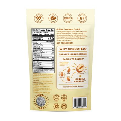 GOLDEN GOODNESS SPROUTED ALMONDS - TURMERIC &amp; SUPERFOOD BLEND - DAILY CRUNCH - Keto, Vegan, Paleo, Non-GMO, Oil-Free, Salt Free - Soaked, Sprouted &amp; Dehydrated (5 Ounce Bags - Pack of 2)