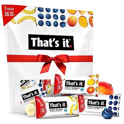 That&#39;s it. Mini Fruit Bars Gift Pouch (Variety 36 Count) No Sugar Added, Plant-Based, Vegan &amp; Gluten Free, Paleo, Non GMO, Fiber (12 Banana, 12 Blueberry, 12 Mango)