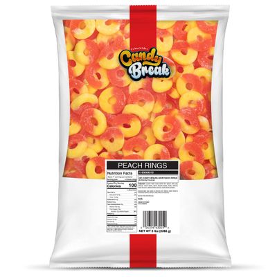 Candy Break Fruity Peach Rings 5 lbs Share Size Bag - Sweet &amp; Chewy Gummies Bulk Candy Pack - Snacks for Kids &amp; Grown Ups