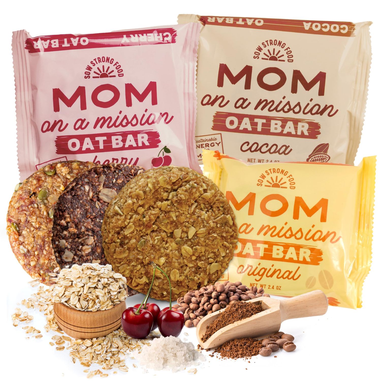 SOW STRONG FOOD Variety Oat Bar (3-Pack), High Energy Bar, High Carb Snacks, Healthy Snacks for Adults, Mothers Cookies for Natural Energy and Focus, Snacks Variety Pack for Adults, Vegan Snack Box