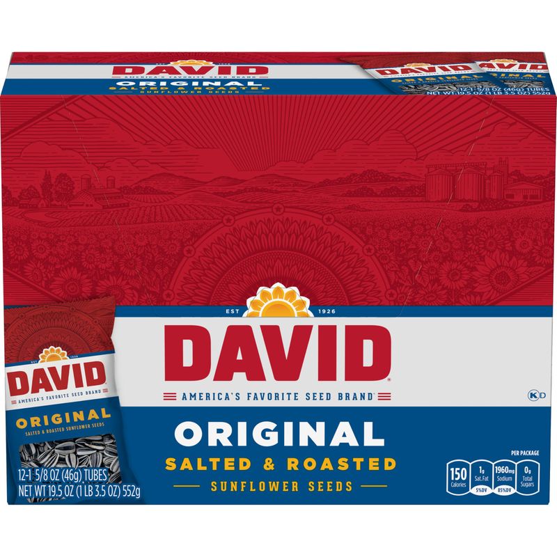 DAVID Roasted and Salted Original Sunflower Seeds, 1.625 oz, 12 Pack