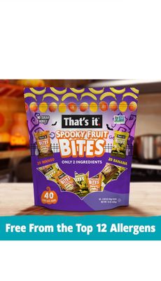 Generic Thats it. Spooky Fruit Bites Halloween Fun Size Fruit Bars Variety Pack (Mango, Banana), Non-GMO, Allergen Friendly, Kosher, Gluten Free Snacks No Added Sugar (40 PCS, 10g Each)