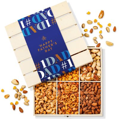 Fathers Day Gift Basket, Nut Gift Basket in Reusable Wooden Crate, Healthy Gift Option, Gourmet Snack Food Box, with Unique Flavors, Great for Dad, Father, Grandfather, Bonnie &amp; Pop