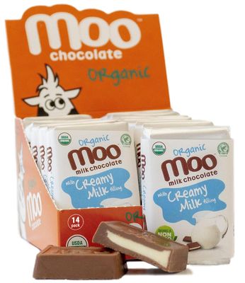Moo Chocolates Organic Milk Chocolate Mini Bars with Creamy Milk Filling 0.7oz, 14 ct (Pack of 1) | USDA Organic, Non-GMO | 110 Calorie Snacks for On-the-Go, Lunchboxes, Office