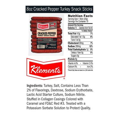 Klement's Cracked Pepper Turkey Snack Stick, 8 Ounce