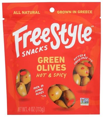 Freestyle Snacks Hot &amp; Spicy Green Olives, 4 OZ