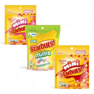 ASSORTIT X Starburst Collab Minis Ultimate Sweet &amp; Sour Variety 3 Pack Original, Fave Reds &amp; Sours Sampler 8 Oz Resealable Bags American Classic Fruit Chews Unwrapped Fun Snack Juicy Treats 456 Pcs