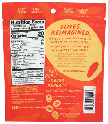 Freestyle Snacks Hot &amp; Spicy Green Olives, 4 OZ