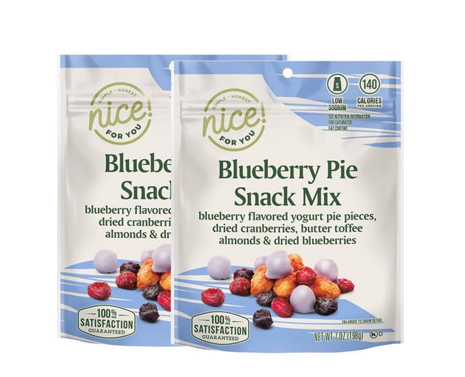 Blueberry Pie Trail Nut Mix With Yogurt Pieces, Dried Cranberries, Butter Toffee Almonds and Dried Blueberries, 2 Bags, Nice Snack Snacking Food Treat, 7oz Each