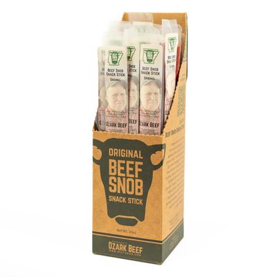 Beef Snob Snack Sticks - Original Flavor - 1 Ounce Snack - 20 Meat Sticks Per Box - High Protein, Sugar Free, Keto Friendly, Gluten Free Jerky Sticks - Stocking Stuffer for Men - Pantry Staple