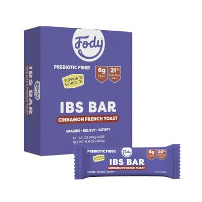 Fody Foods IBS Bar with Prebiotic Fiber | Cinnamon French Toast | Low Fodmap Snack | Supports GI Health | High in Fiber, 6 Grams Per Bar | Gluten Free, Lactose Free, Vegan | Pack of 12