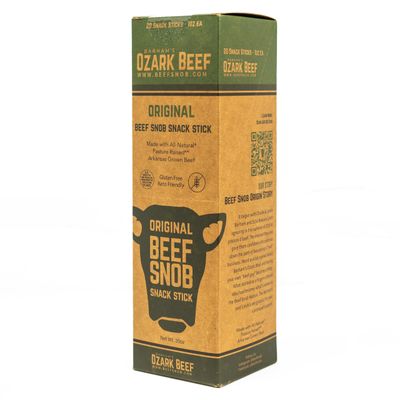 Beef Snob Snack Sticks - Original Flavor - 1 Ounce Snack - 20 Meat Sticks Per Box - High Protein, Sugar Free, Keto Friendly, Gluten Free Jerky Sticks - Stocking Stuffer for Men - Pantry Staple
