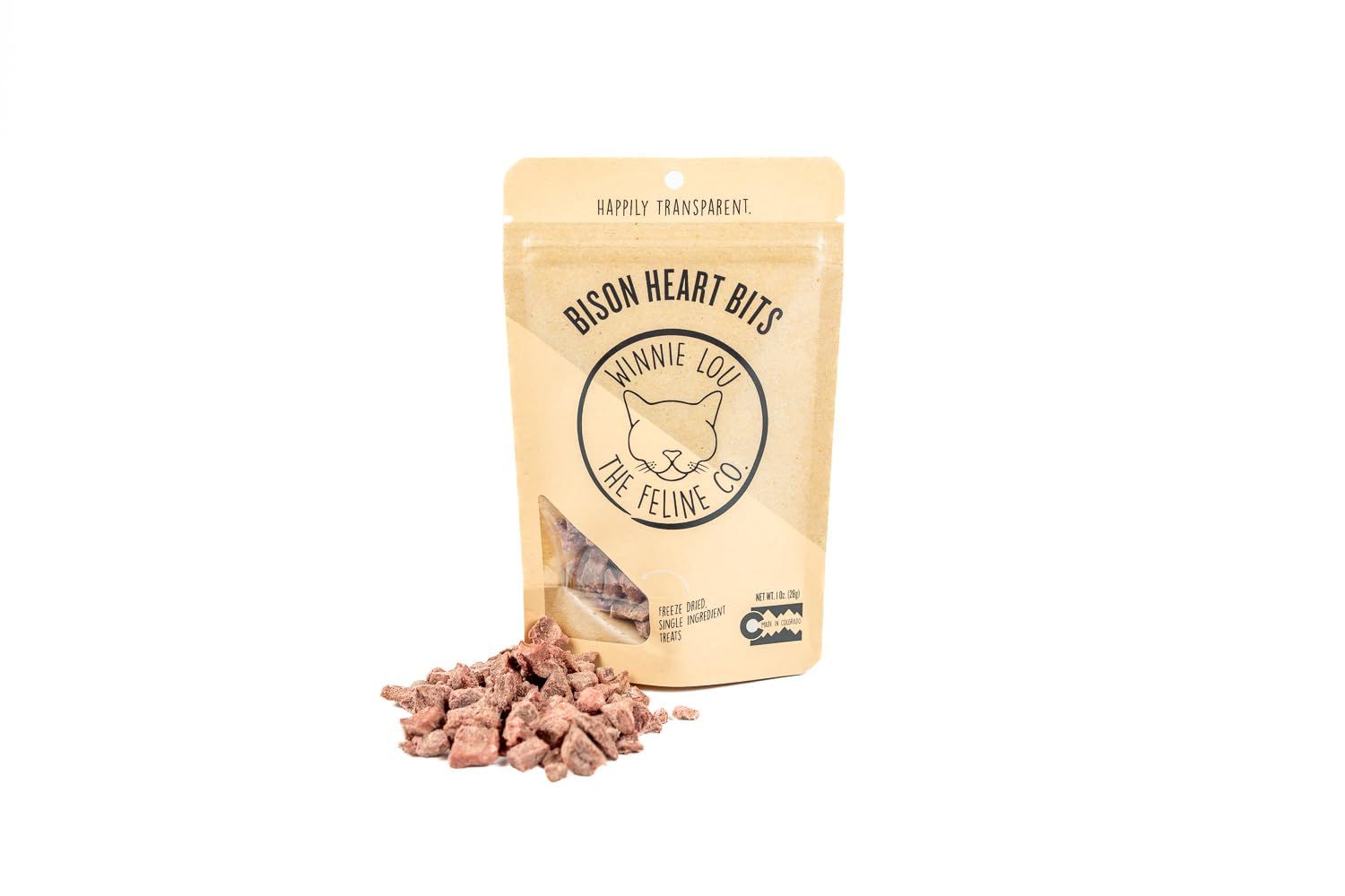 Winnie Lou Grass-Fed Bison Heart Bits Cat Treats, 3 Packs - Single Ingredient, High Protein Cat Food Snacks, Grain Free &amp; Made in The USA, with Taurine, Iron &amp; Zinc for Healthy Cats