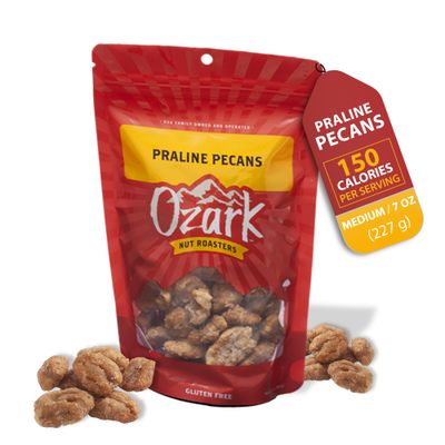 OZARK NUT ROASTERS, Praline Pecans, Flavored Snack Nuts, World-Class Gourmet Candied Peanuts, 7 Ounces Resealable Pack