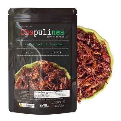 Herbalista - Chapulines Sal y LimÃƒÂ³n 2.5 oz (70g) - Authentic Oaxacan Grasshoppers | Ready-to-Eat Snack Size with Salt &amp; Lime Flavor | Traditional Exotic Mexican Delicacy (Lime &amp; Garlic)
