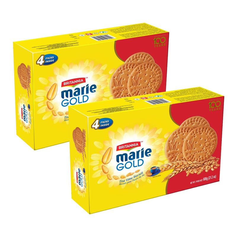 Britannia Marie Gold Cookies 21.16oz (600g) - Crispy Tea Time Snack - Delicious Grocery Cookies (Pack of 2)