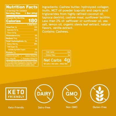 Bulletproof Lemon Cookie Collagen Protein Bars, Pack of 12, Keto-Friendly Snack with MCT Oil, Grass-fed Collagen, No Added Sugar