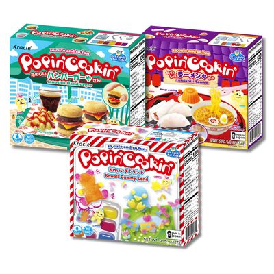 umaya Kracie Popin Cookin&#39; DIY Candy Making Kit for Kids - Tanoshii Hamburger, Gummy Land, Ramen (3 Pack Variety Bundle)