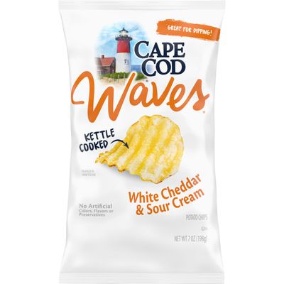 Cape Cod Waves Potato Chips Wavy Cut White Cheddar &amp; Sour Cream, 7 Oz