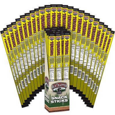 Old Trapper Teriyaki Snack Sticks, 1.2-Ounce Individually Wrapped Packages, Natural Wood Smoked Meat Snacks, 11 Grams of Protein per Serving (Pack of 24)