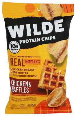 Chicken and Waffles Chicken Chips by Wilde Chips, High Protein, Keto, Paleo Friendly, Made with Real Chicken, 2.25oz Bag, Pack of 2