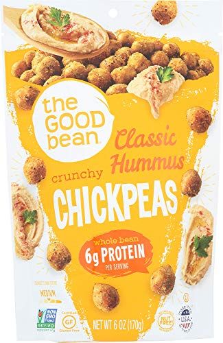 The Good Bean Crunchy Chickpeas - Classic Hummus - 6 oz Resealable Bag - Roasted Chickpea Beans - Vegan Snack with Good Source of Plant Protein and Fiber