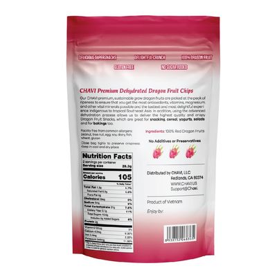 CHAVI Dragon Fruit Chips - Pack of 6 x 2 Oz - Healthy 1 Ingredient Superfood Snack - No Added Sugars or Preservatives - Non-GMO, Vegan, Gluten-Free (Pack of 6)