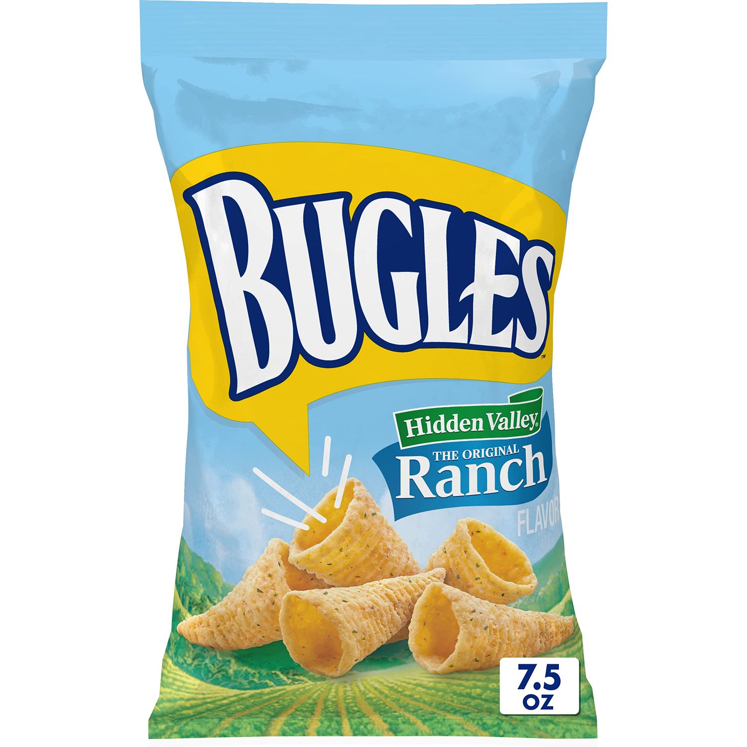 Bugles Crispy Corn Snacks, Hidden Valley Ranch Flavor, Snack Bag, 7.5 oz