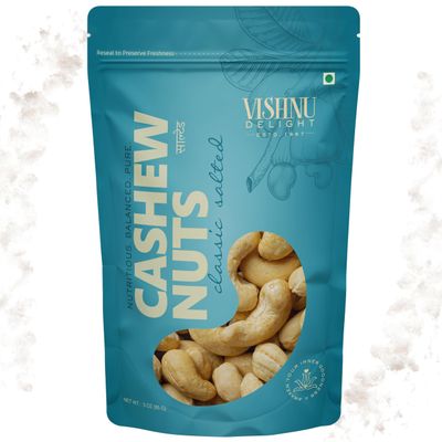 Vishnu Delight Flavored Dry Roasted Cashews - Gluten Free, Low Calorie, Zero Oil Vegan Snack Pack - Flavored Cashews Plain Salted, 3 Oz (Pack of 1)