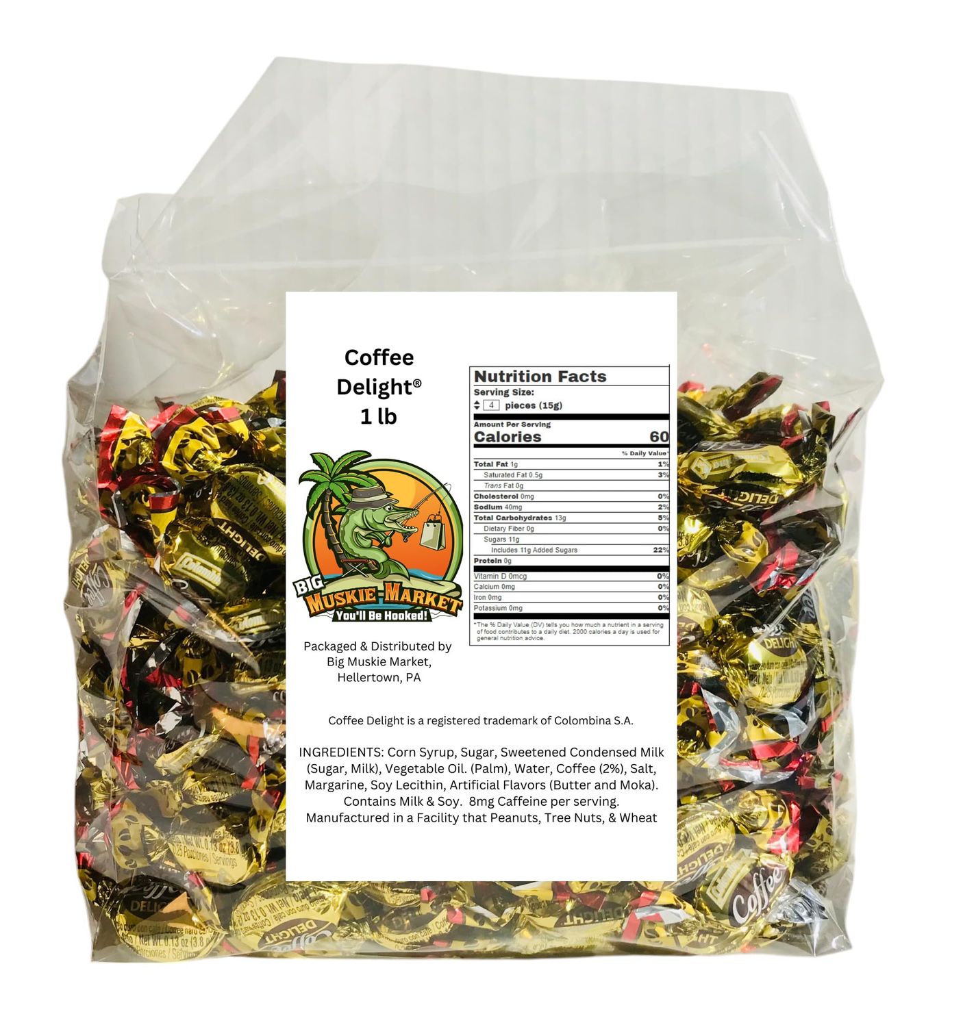 Coffee Delight Hard Candy Coffee Snacks, Colombian Coffee, Individually Wrapped, Bulk Wrapped (1 Pound)