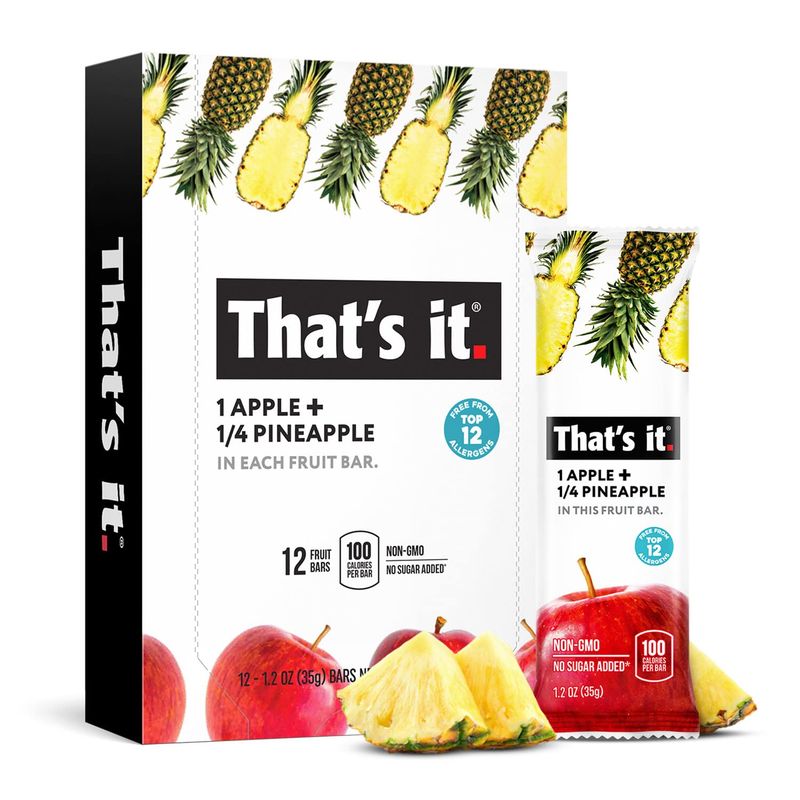 That's it. Apple  Pineapple 100% Natural Real Fruit Bar, Best High Fiber Vegan, Gluten Free Healthy Snack, Paleo for Children &amp; Adults, Non GMO No Added Sugar, No Preservatives Energy Food (12 Pack)