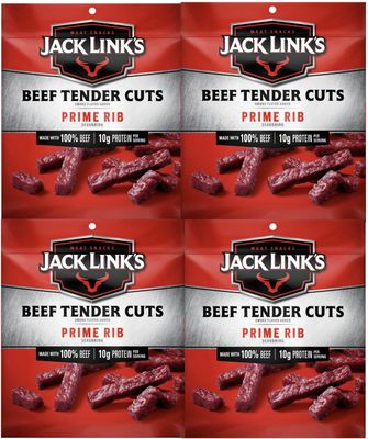 Jack Link&#39;s Prime Rib Tender Bites - Gourmet Beef Snack Packs, 4x1 oz - Jack Links Tender Beef Jerky, High-Protein Snack