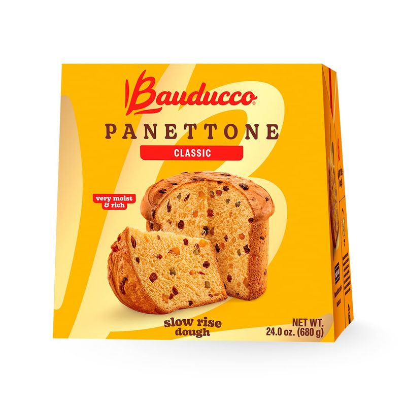 Bauducco Classic Panettone - Moist &amp; Fresh Holiday Cake - Traditional Italian Recipe With Candied Fruit &amp; Raisins 24.0oz (Pack of 1)