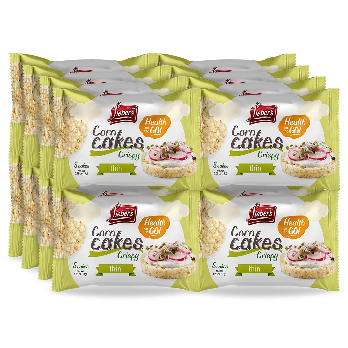 LEIBERS Corn Cakes On the Go Snack Pack - 16 Packs - 5 Thin, Crispy Cakes Per Pack - Kosher, Vegan, Wheat, Gluten and Cholesterol Free