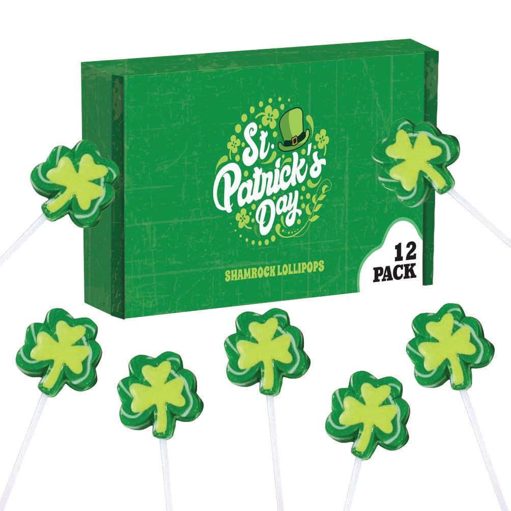 12 Shamrock Lollipops - St Patricks Day Candy and Party Favors - Irish Candy