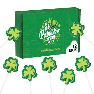 12 Shamrock Lollipops - St Patricks Day Candy and Party Favors - Irish Candy