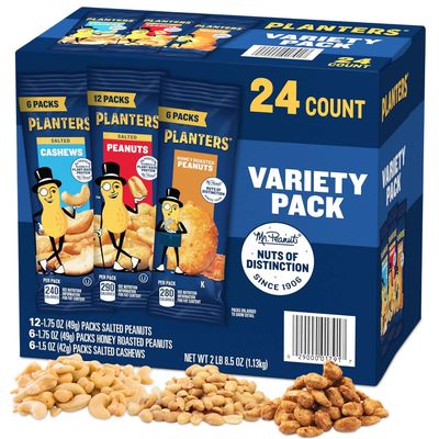 Mixed Nuts PLANTERS&#39; Mixed Nuts Snacks Variety Packs for Adults - 24 Count Delicious Planters Peanuts Cashews Salted - Salted and Honey Roasted Nuts Individual Packs for School, Office, Travel