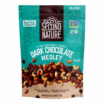 Second Nature Dark Chocolate Medley Trail Mix, 26 oz. Resealable Pouch (Pack of 1) - Certified Gluten-Free Snack Mix - Dark Chocolate and Nut Trail Mix Ideal for Quick Travel Snacks or Lunch Snacks