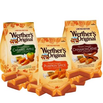 Werther&#39;s Original Limited Edition Harvest Soft Caramels - Pumpkin Spice, Caramel Apple, &amp; Cinnamon Creme (8.57 Oz) ( 3 Pack)