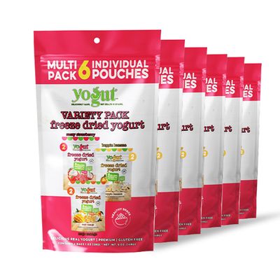 YoGut Freeze Dried Yogurt Snack, Variety Pack, 6 Pack, Healthy Snacks for Kids, Toddlers &amp; Adults, Gluten Free, Non GMO, With 5 Billion Live Probiotics, Vitamins &amp; Minerals, Individual Snack Packs