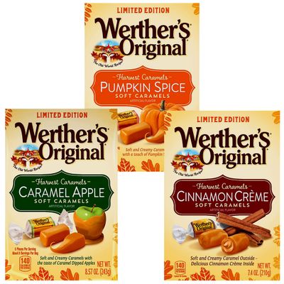 Werther's Original Limited Edition Harvest Soft Caramels - Pumpkin Spice, Caramel Apple, &amp; Cinnamon Creme (8.57 Oz) ( 3 Pack)